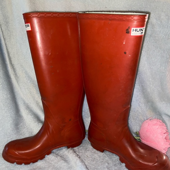 LOVED Red HUNTER Wellies, size 37 (6) GUC AS IS - Picture 5 of 12